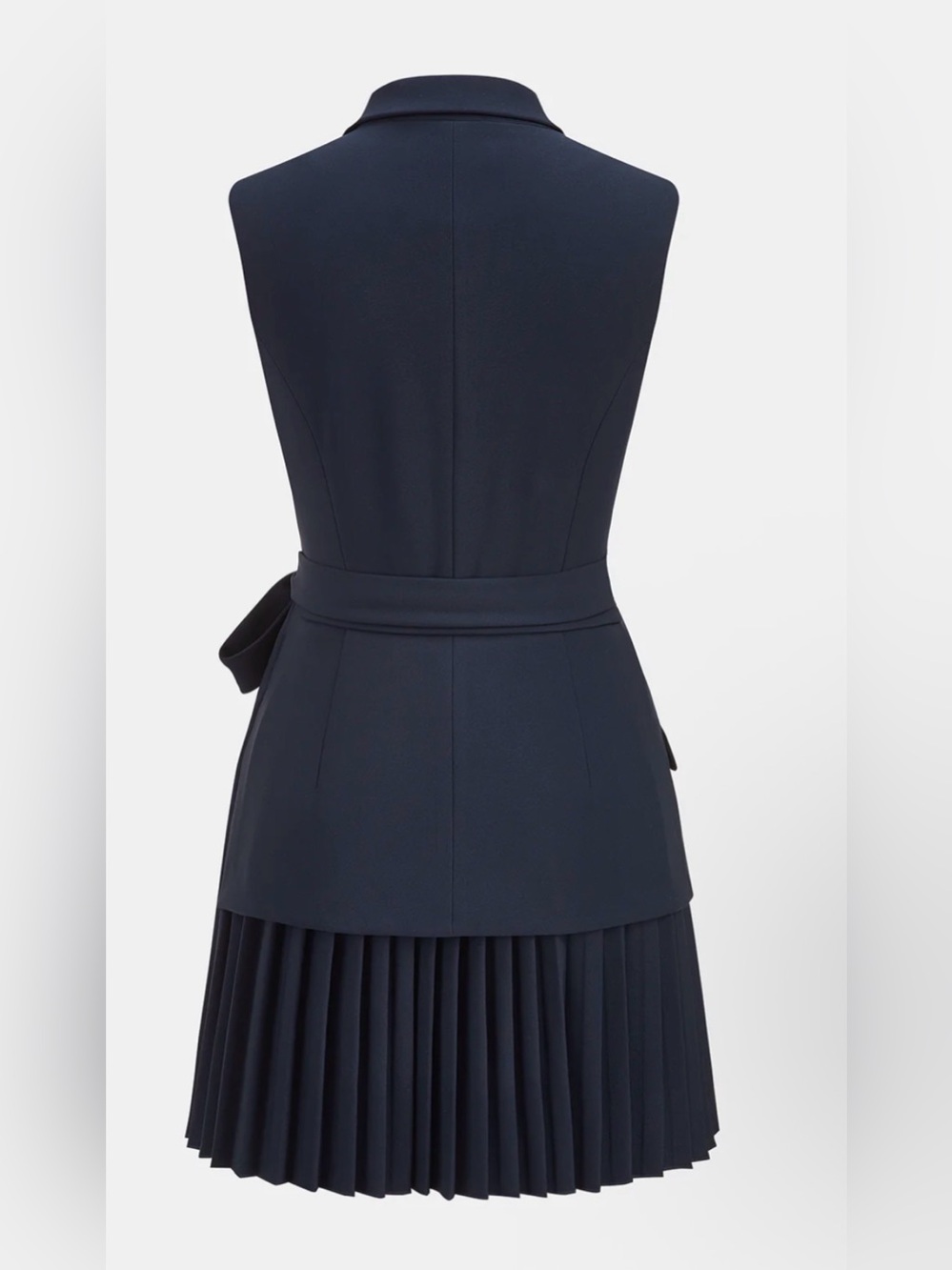 Commense Navy Sleeveless Wrap Belted Pleated Dress - Picture 4 of 4